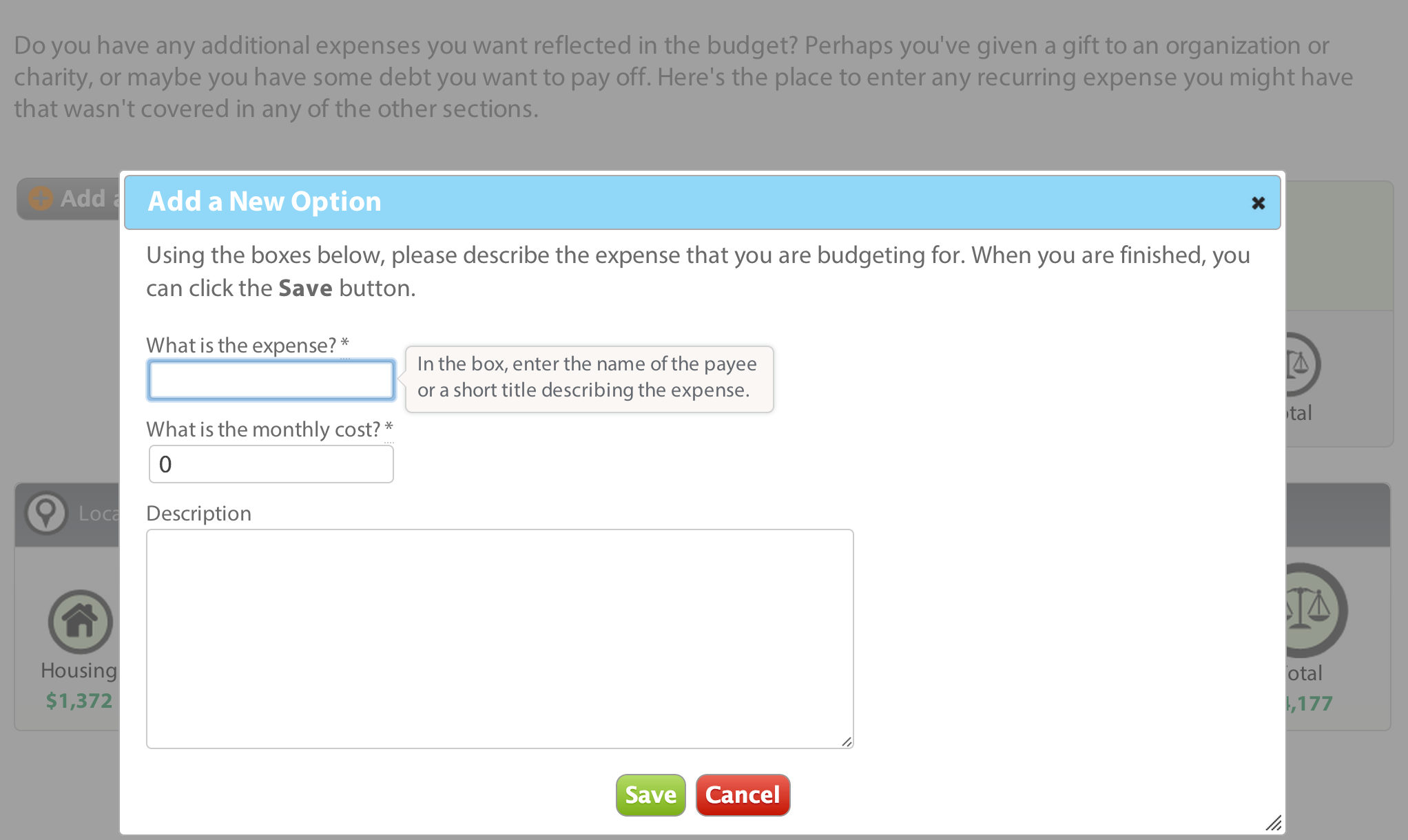 Figure 2 - Custom Budget Item